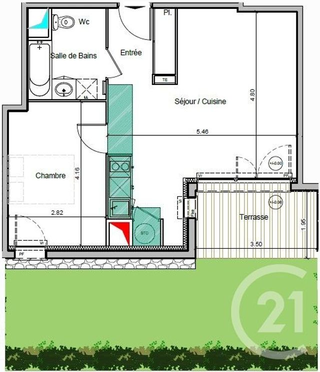 Appartement T2 à louer - 2 pièces - 46.86 m2 - TOULOUSE - 31 - MIDI-PYRENEES - Century 21 Les Minimes
